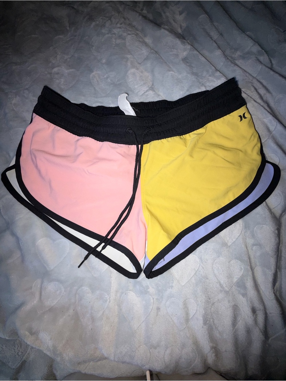 Hurley Pink and Yellow Colorblock Women's Athletic Shorts